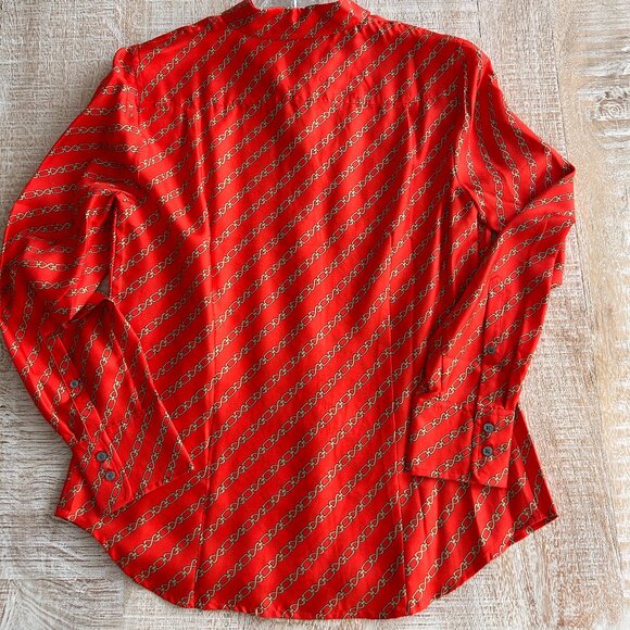 J Crew Collection Red Gold Silk Blouse/Top Gold Chain Link Print NWT size 8 - Picture 9 of 9